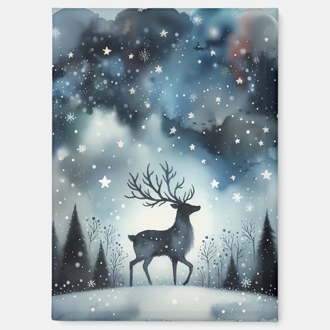 Starry Winter Night Deer Magnet (Front)