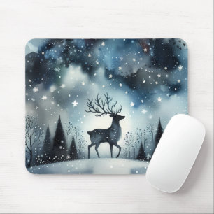 Starry Winter Night Deer Mouse Pad