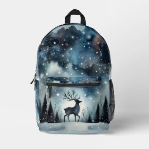 Starry Winter Night Deer  Printed Backpack