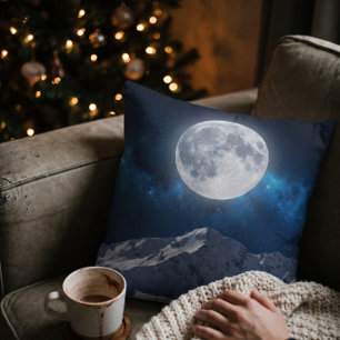 Starry Winter Night Landscape Cushion