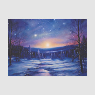 Starry Winter Night Painting with Snow Covered Tissue Paper
