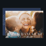 Starry Wish | Elegant Hanukkah Photo Holiday Card<br><div class="desc">Share the joy of Hanukkah with these simple and elegant cards featuring your favourite landscape or horizontal orientated photo in full bleed. "Happy Hanukkah" appears as a white text overlay in modern sans serif lettering embellished with starry galaxy line drawings. Personalise with the year and your family name along the...</div>