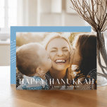 Starry Wish | Elegant Hanukkah Photo Holiday Card<br><div class="desc">Share the joy of Hanukkah with these simple and elegant cards featuring your favourite landscape or horizontal orientated photo in full bleed. "Happy Hanukkah" appears as a white text overlay in modern sans serif lettering embellished with starry galaxy line drawings. Personalise with the year and your family name along the...</div>