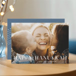 Starry Wish | Elegant Hanukkah Photo Holiday Card<br><div class="desc">Share the joy of Hanukkah with these simple and elegant cards featuring your favourite landscape or horizontal orientated photo in full bleed. "Happy Hanukkah" appears as a white text overlay in modern sans serif lettering embellished with starry galaxy line drawings. Personalise with the year and your family name along the...</div>
