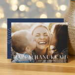 Starry Wish | Elegant Hanukkah Photo Holiday Card<br><div class="desc">Share the joy of Hanukkah with these simple and elegant cards featuring your favourite landscape or horizontal orientated photo in full bleed. "Happy Hanukkah" appears as a white text overlay in modern sans serif lettering embellished with starry galaxy line drawings. Personalise with the year and your family name along the...</div>