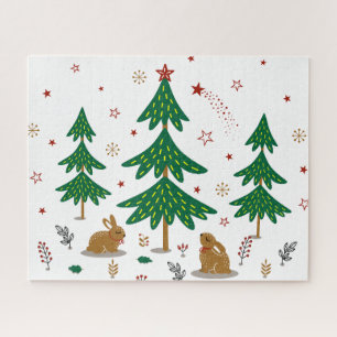 Starry Woodland Christmas Forest Rabbits Jigsaw Puzzle