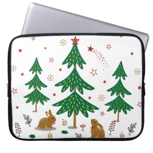 Starry Woodland Christmas Forest Rabbits Laptop Sleeve