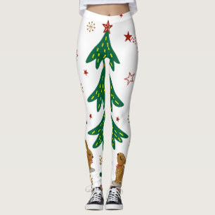 Starry Woodland Christmas Forest Rabbits Leggings