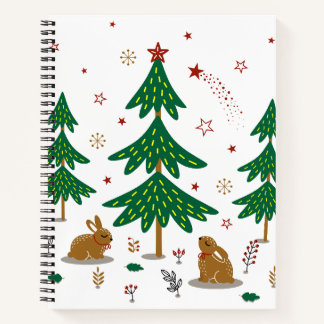 Starry Woodland Christmas Forest Rabbits Notebook