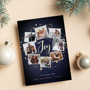 Starry Wreath Photo Collage Foil Holiday Card