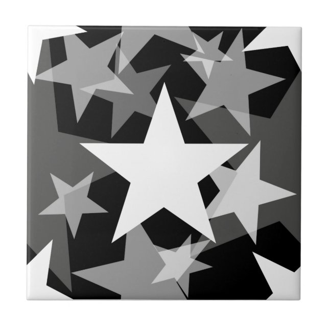 Stars 3 Black and White Ceramic Tile (Front)