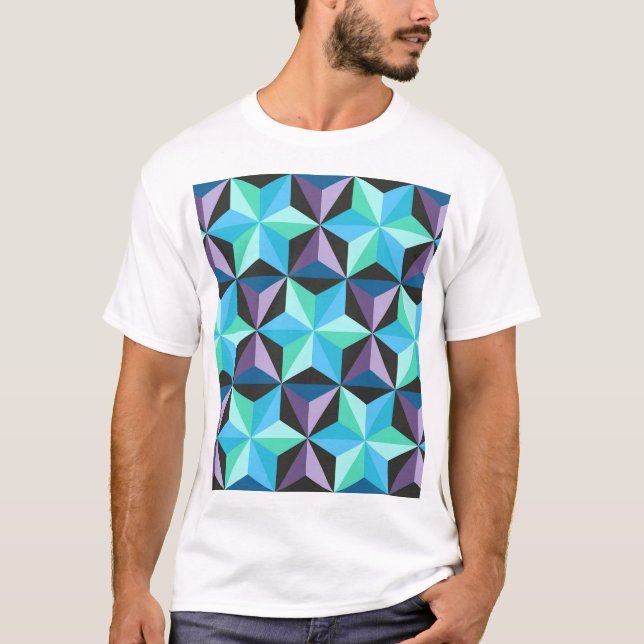 Stars Abstract Geometric Patchwork T-Shirt (Front)