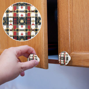 Stars and Arrows Plaid Ceramic Knob