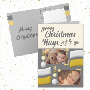 Stars and baubles christmas hugs gold and grey holiday card