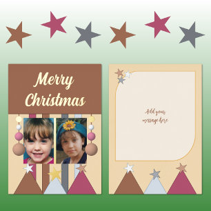 Stars and baubles merry christmas photos brown foil holiday card