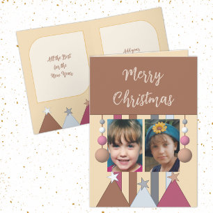 Stars and baubles merry christmas photos brown holiday card