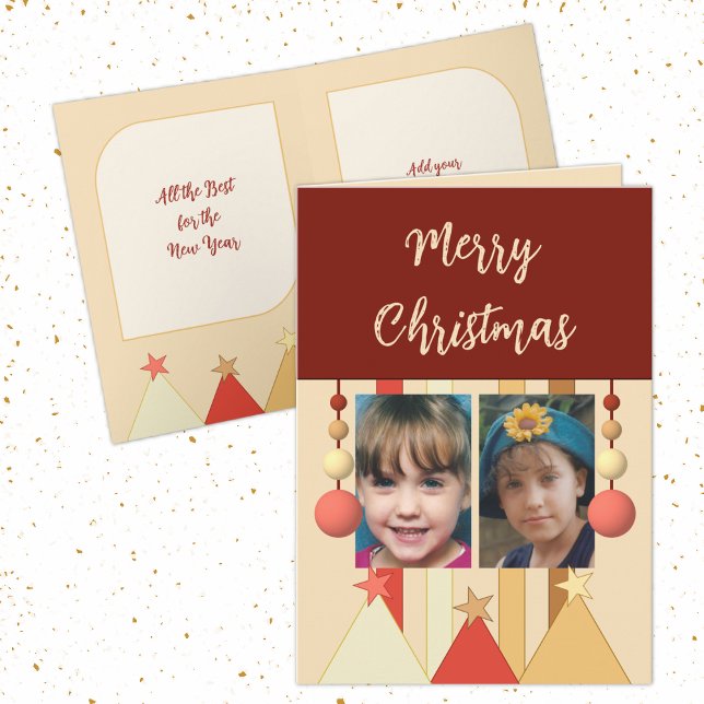 Stars and baubles merry christmas photos burgundy holiday card (Creator Uploaded)