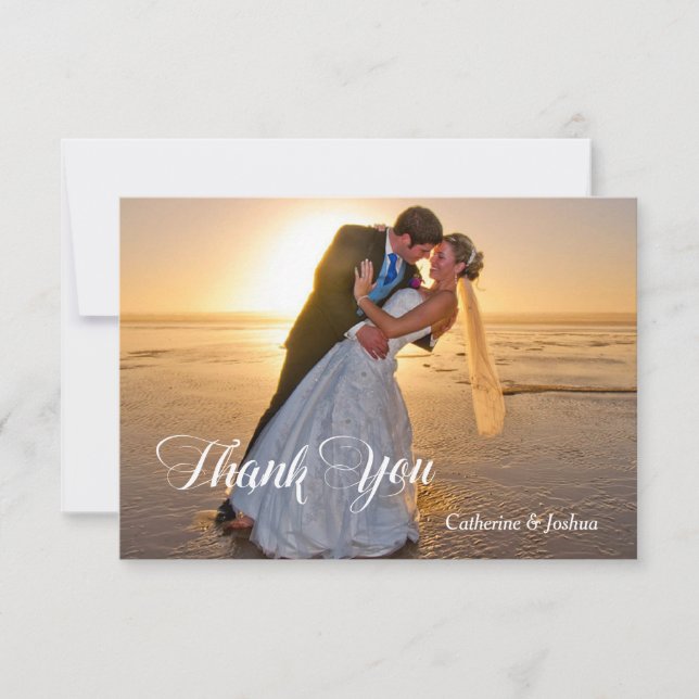 Stars and Bokeh Lights Photo Wedding Thank You Card (Front)