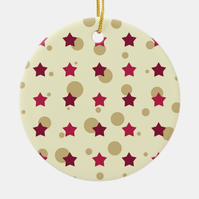 Stars And Circles Gold And Cranberry Ceramic Ornament (Front)