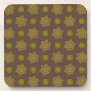 Stars and circles in brown and green coaster