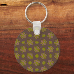 Stars and circles in brown and green key ring