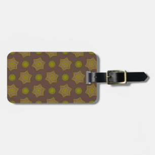 Stars and circles in brown and green luggage tag