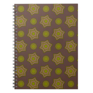 Stars and circles in brown and green notebook