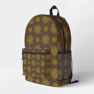 Stars and circles in brown and green printed backpack