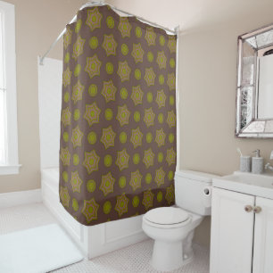 Stars and circles in brown and green shower curtain