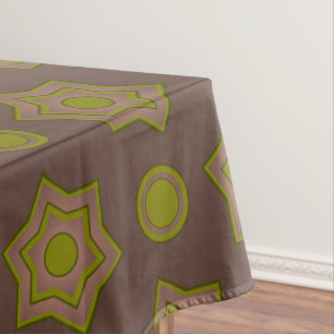 Stars and circles in brown and green tablecloth