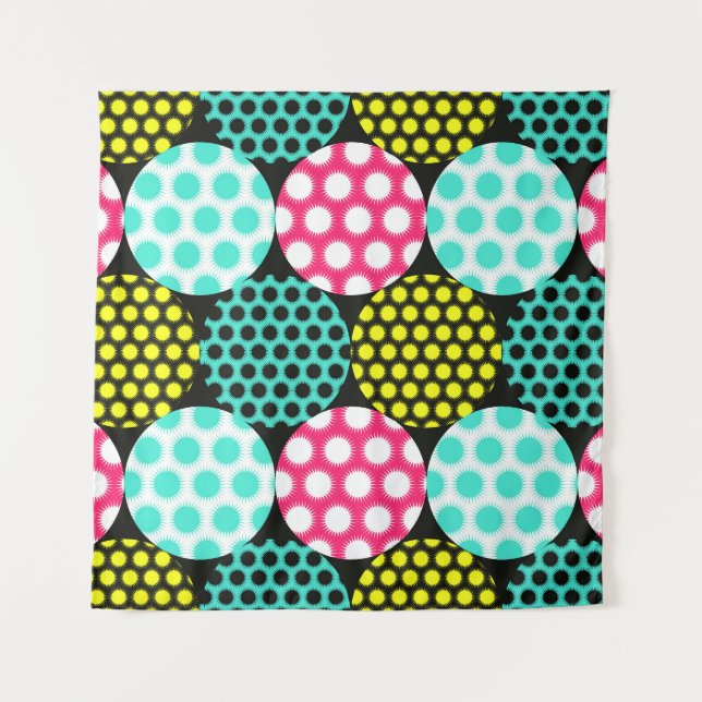Stars and circles, multicolor pop pattern. tapestry (Front)