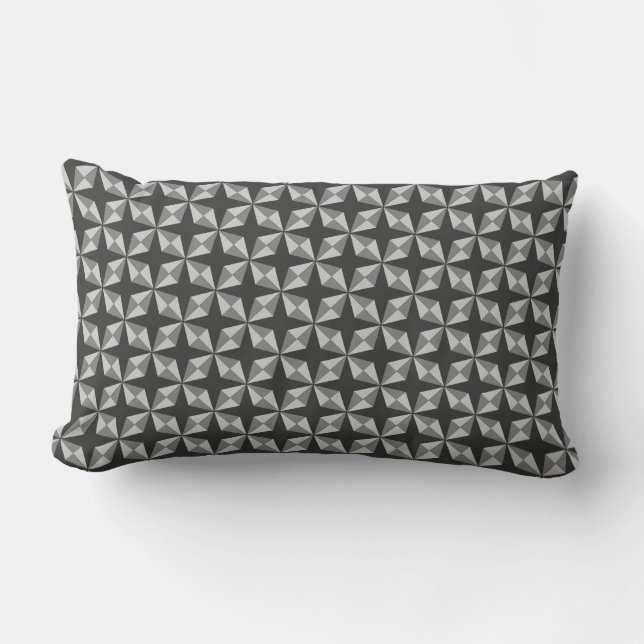 Stars and Diamonds pattern Black Grey Lumbar Cushion (Front)