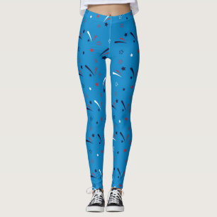 Stars and Fireworks Pattern Blue Party Leggings