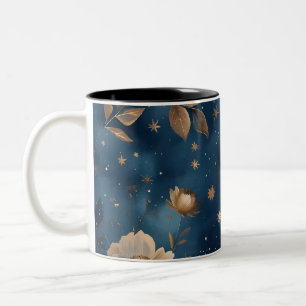 Stars And Flowers Floral Patterns Design Two-Tone Coffee Mug
