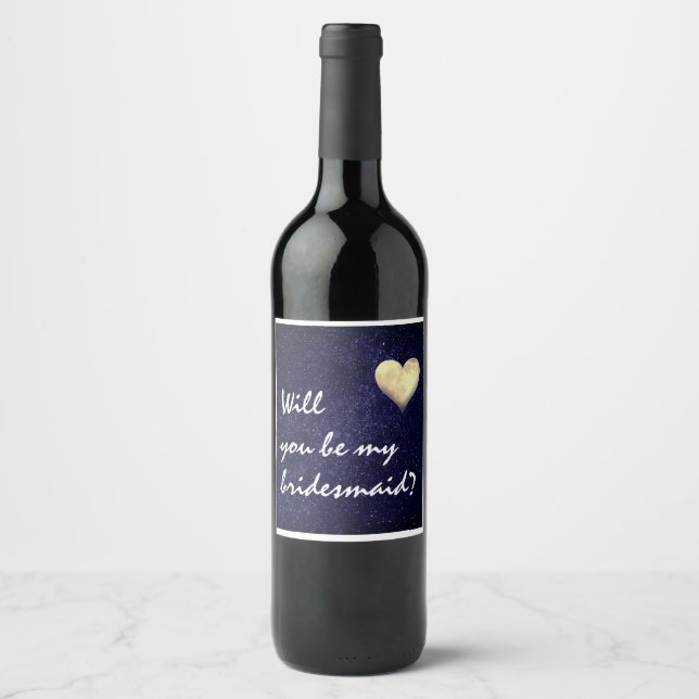 Stars and Heart Shaped Moon Wine Label (Front)
