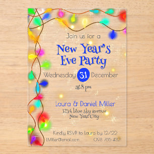 Stars  and lighting garlands New Year 2026 Acrylic Invitations