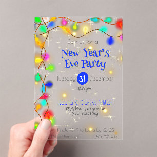 Stars  and lighting garlands New Year 2026 Acrylic Invitations
