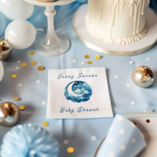Stars and moon dreamy baby shower blue invitation napkin