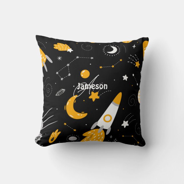 Stars and Moon Outer Space Rocket  Cushion (Front)