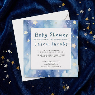 Stars and night sky baby shower blue invitation