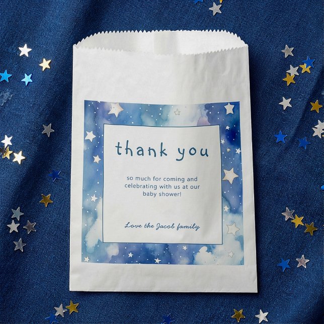 Stars and night sky baby shower blue thank you favour bag (Stars and night sky baby shower blue thank you favor bag.)