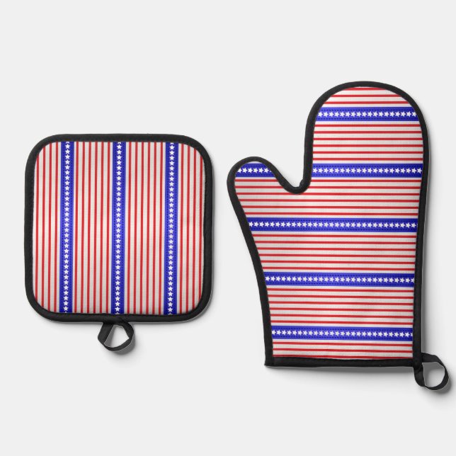 Stars and Pinstripes Oven Mitt & Pot Holder Set (Front)