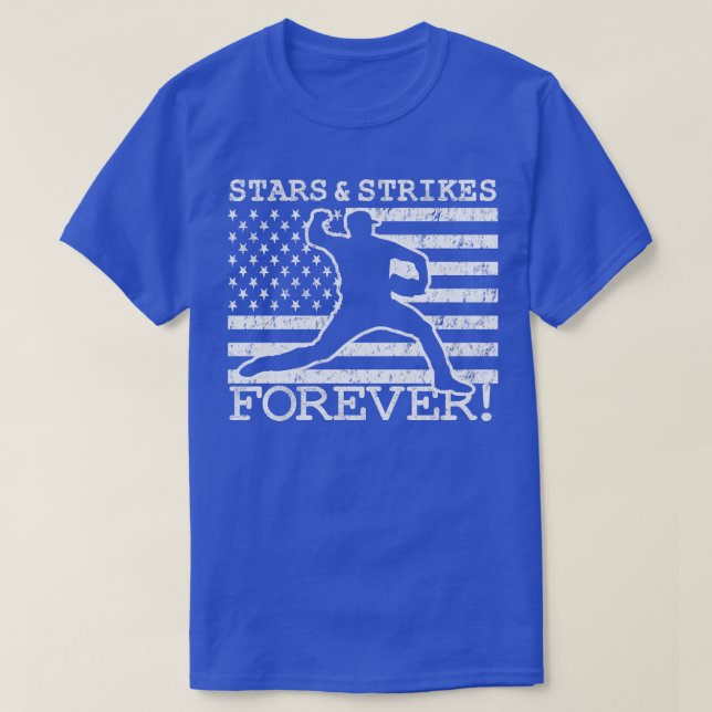 Stars and Strikes Forever American Flag Baseball P T-Shirt (Design Front)
