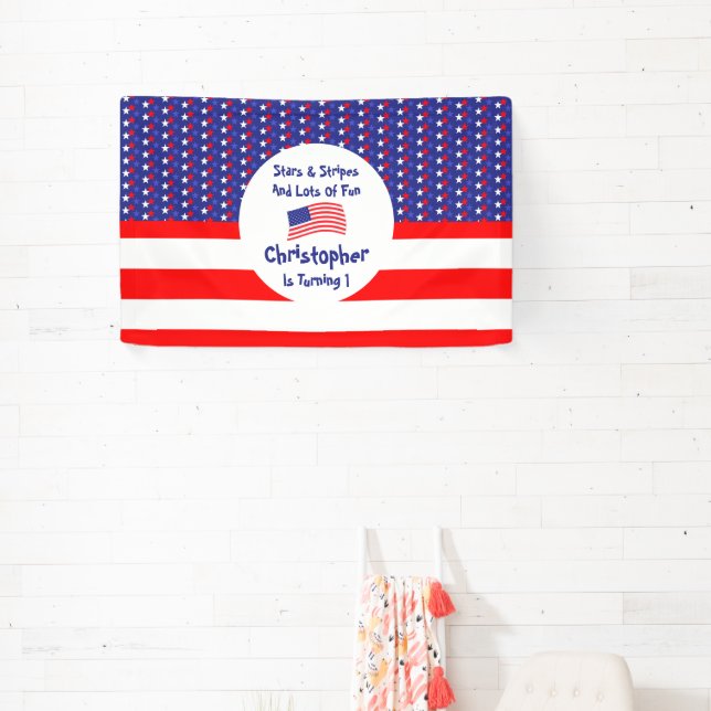 Stars and Stripes 1st Birthday Banner (Insitu)
