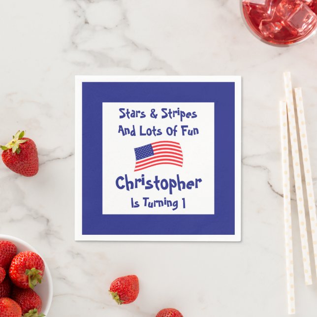Stars and Stripes 1st Birthday Napkin (Insitu)