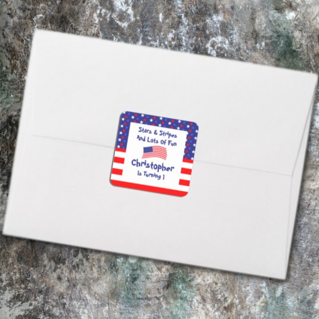 Stars and Stripes 1st Birthday Square Sticker (Creator Uploaded)