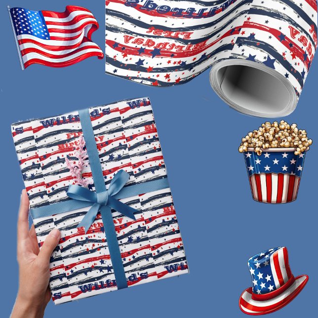 Stars and Stripes 4th July Red White Blue Birthday Wrapping Paper (Stars and Stripes 4th July Red White Blue Birthday Wrapping Paper)