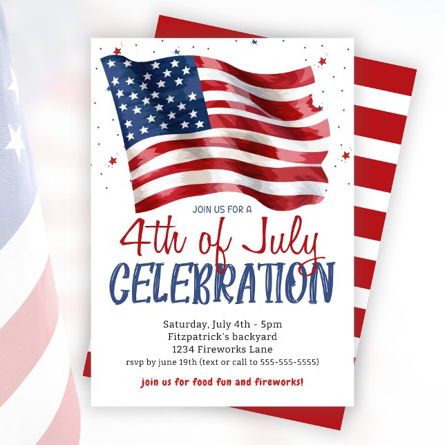 Stars And Stripes 4th Of July Celebration Party  Invitation (Stars And Stripes 4th Of July Celebration Party Invitation)