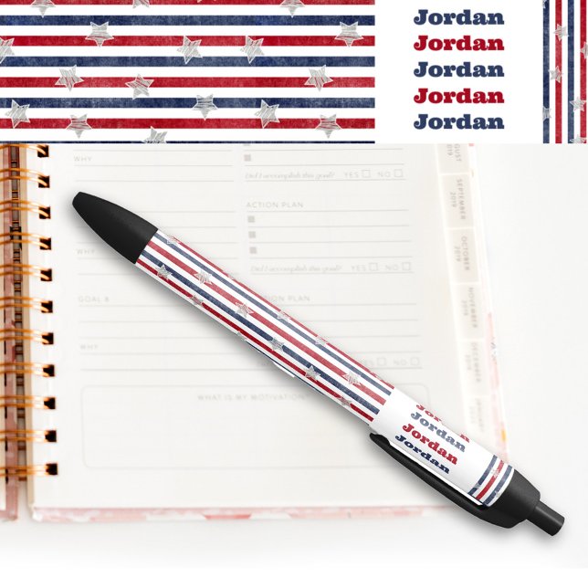 Stars and Stripes 4th of July Patriotic USA Name Black Ink Pen (Creator Uploaded)