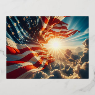 Stars and Stripes, American FLAG, Old Glory, Foil Holiday Postcard